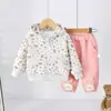 Conjunto com Capuz Estampado Hello Kitty Jaqueta com Zíper para Meninas Calça Jogger de Coelho Fofa Conjunto Elegante de Duas Peças