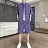 Dropshipping Estilo Hong Kong Seda de Hielo Traje Delgado para Hombre Nueva Versión Amplia Camisa de Manga Corta Holgada de Verano Tendencia Juvenil Casual