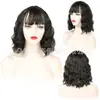 Touca Peruca Gradiente Europeia e Americana com Franja Total Cabelo Curto Longo Cacheado Tingido Fibra Química Onda de Água Peruca Completa Atacado
