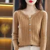 Nueva Chaqueta Exterior de Manga Larga de Otoño e Invierno Cárdigan de Lana Chaqueta de Punto para Mujer Cuello Redondo Chaqueta Base de Punto