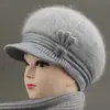 Sombreros para mujeres de mediana edad y mayores, sombreros de punto de piel de conejo para invierno de abuela con forro de terciopelo, sombreros de punto gruesos y cálidos para personas mayores