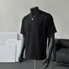 Camiseta de manga corta patchwork resistente cleafint para hombre, estilo americano de verano, fresca y elegante, moda urbana, manga media rígida, negra