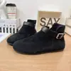 Botas de Cano Alto Birkenstock Vintage de Couro Genuíno Bico Redondo com Fivela Femininas Novas Outono Sola Plana Versátil Zíper Lateral Botas Martin