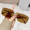 Nuevas gafas de sol sin marco de metal transfronterizas, gafas de moda europeas y americanas, gafas de sol de moda con montura cuadrada de diamantes con letra F para mujer
