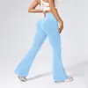 Calça de Yoga Ribatada Flare Cintura Alta Estilo Europeu e Americano, Calça Fitness Cintura Alta Levanta Bumbum, Calça Esportiva Longa Bumbum de Pêssego, Calça Wide Leg para Mulheres