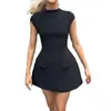 Verano 2026 Nuevo Estilo Transfronterizo Europeo y Americano Comercio Exterior Ropa de Mujer Moderna y Elegante Color Sólido Cuello Redondo Cintura Alta Ajustado Vestido
