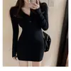 Vestido sexy ajustado para mujer de otoño, vestido negro ajustado al cuerpo, vestido corto de punto chic elástico que ciñe la cintura