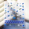 Adesivos de unha de coelho fofo de desenho animado com laço e ovelha, adesivos de unha de cerejeira 5D em relevo azul e branco para scrapbooking