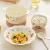 Set de Vajilla de Cerámica Bajo Esmalte Estilo Crema con Dibujos Hermoso Bol para Arroz Bol para Yogur Set de Bol y Plato de Cerámica