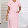 Bata Europea y Americana Transfronteriza para Mujer Verano Delgado Algodón Puro Manga Corta Holgada Cuello en V Ropa de Casa Falda de Pijama de Verano