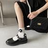 Zapatos de Cuero Pequeños Versátiles con Lazo Francés Talla Grande 2024 Otoño Nuevo Estilo Boca Baja Hebilla Tacón Grueso Zapatos Mary Jane