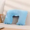 Almohada inflable de flocado de PVC almohada multifuncional para viajes oficina siesta tipo U almohada para el cuello venta al por mayor