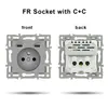 Interruptor Tuya Wifi Tipo 86 Estándar Europeo y Módulo de Función Combinación de Enchufe Estilo Alemán con Panel de Vidrio Gris Inteligente