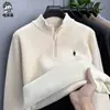 Suéter de Lã Inverno Chenille Peça Única para Homens, Forrado com Lã e Espessado, Gola Alta Meia, com Zíper, Blusa Quente, Camada Base