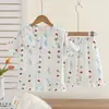 Conjunto de pijama infantil de verão com manga curta, algodão nuvem, gola boneca, roupa combinando para pais e filhos, roupa de casa fina para meninas pequenas, médias e grandes
