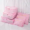 Neceser de viaje estilo coreano Juego de seis piezas Neceser Impermeable Bolsa organizadora de ropa Malla fina engrosada Juego de 6 piezas para maleta