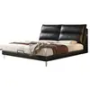 Cama de Cuero Vintage Estilo Italiano para Apartamentos Pequeños, Cama Doble de Cuero Minimalista Moderna, Dormitorio Principal, Habitación de Huéspedes, Cama de Moda