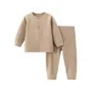 Conjunto de roupa íntima para bebê, estação primavera e outono, loungewear macio com toque de algodão, roupa íntima térmica quentinha, conjunto de blusa e calça de outono