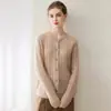 Nuevo cárdigan de punto para mujer de otoño e invierno, mezcla de seda y cachemira, holgado, cuello redondo, patrón trenzado, con botones, abrigo