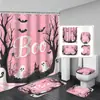 Cortina de Chuveiro Fantasma de Halloween Tapete de Banheiro Conjunto de Quatro Peças Série 3 Banheiro Divisória de Separação Seca e Úmida Cortina de Chuveiro Cortina de Chuveiro à Prova d'Água