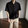 Camisa polo de manga corta para hombre, estilo vintage old money de verano, color liso simple, versátil, holgada, casual, marrón, top con cuello