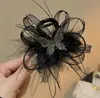 Pinza de Tiburón Negra con Pluma y Pedrería de 8CM Pinza para el Cabello Pinza para la Parte Posterior de la Cabeza Horquilla Horquilla Lazo Pinza Ponda Adorno para el Cabello
