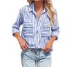 Comércio Exterior Europeu e Americano Transfronteiriço Roupas Femininas Primavera e Verão Novo Amazon Linho Algodão Lavado Listrado Manga Longa de Botão Único para Mulheres