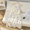 Pijama para Mujer Verano Algodón Puro Gasa Tirantes Camisón 100% Algodón Lindo Falda de Longitud Media Ropa de Casa Estilo Coreano Camisón para Mujer