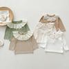 Ins Primavera y Otoño Dulce Cuello de Muñeca Camiseta Elegante Estilo Coreano Niña Otoño Cuello de Loto Camisa Base Top Infantil