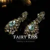 Pendientes de Gota de Agua Huecos con Diamantes de Colores de Vidrio Hechos a Mano Incrustados Estilo Francés Pendientes Versátiles Pendientes de Lujo Ligero Aguja de Plata 925