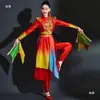 Figurinos de Performance de Dança Yangko para Mulheres de Meia-Idade e Idosas, Figurinos Festivos de Bateria, Figurinos de Performance com Tambor de Cintura e Gongo, Figurinos de Dança com Leque