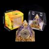 Adorno de Pirámide de Bola de Cristal Natural, Pieza de Decoración para el Hogar de Grava de Cristal Recubierta de Resina, En Caja