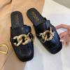 Mules Planos Cuadrados Estilo Cadena Inspirados en Chanel para Mujer, Novedad Verano 2025, Versátiles y de Moda, Versión Coreana
