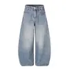 Jeans retro americanos con perlas de imitación en pierna curva para hombre y mujer, 2026 corte holgado casual de pierna ancha, pantalones largos versátiles y estilizados