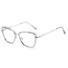 Armações de Óculos Gatinho Europeias e Americanas Transversais para Mulheres, Armações de Óculos Modernas com Hastes de Mola de Metal, Óculos Modernos com Lentes que Mudam de Cor e Filtro de Luz Azul