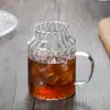 Taza de Vidrio Resistente al Calor para Porción Individual para Uso en Casa con Asa, Taza de Té para Oficina, Taza de Té con Tapa, Rayas Verticales