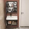 Gabinete de Baño de Vidrio con Puerta, Aluminio Montado en Pared, Ahorrador de Espacio para Apartamentos Pequeños, Borde Estrecho, Gabinete para Lavabo de Balcón de Baño, Gabinete con Espejo de Tocador
