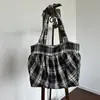 Nova Bolsa de Ombro de Grande Capacidade Xadrez de Outono e Inverno, Bolsa com Padrão Estilo Preguiçoso da Moda, Bolsa Tote Versátil
