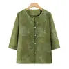Ropa de Verano para Mujeres de Mediana Edad y Mayores 2026 Nuevo Estilo Estilo Chino Camisa de Manga Tres Cuartos Ropa para Madre Top Blusa Estampada que Reduce la Edad