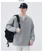 Sudadera Henley de Dos Piezas Falsas con Forro Polar para Hombre Otoño/Invierno 2026, Pulóver Holgado con Media Cremallera Estilo Americano, Top de Marca Cálido y Moderno