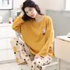 Pijama Feminino Primavera e Outono 2023 Manga Longa Novo Algodão Macio Casual Roupas de Casa Feminino Primavera Tamanho Grande Gola Redonda Conjunto