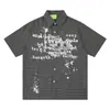 Camisa de Manga Corta a Cuadros Estilo Retro Americano 2026 para Hombre Verano Estampado de Letras y Graffiti Solapa Holgada Manga Media
