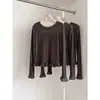 Oferta especial: Camiseta de Manga Longa com Borda Franzida para Camadas, Estilo Coreano Suave, Primavera 2026