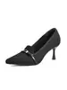 Zapatos de Temporada de Primavera en Stock con Punta Fina, Apertura Baja, Tacón Alto Fino, Superficie de Tejido Fly-Knit Transpirable, Hebilla Metálica, Tacón de Copa de Vino, Zapatos de Fiesta