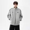 Sudadera de Rayas Estilo Americano con Cuello Alto para Pareja para Hombre, Tendencia de Otoño Marca Retro Media Cremallera con Sentido de Diseño, Chaqueta Deportiva Pesada