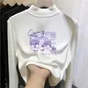 Nova camiseta infantil, versátil, gola alta, manga longa, base de fleece, top para meninas, estilo casual de outono e inverno para meninas
