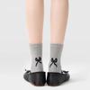 Calcetines Negros con Lazo para Mujer, Calcetines Blancos Absorbentes de Sudor hasta Media Pantorrilla para Primavera y Verano, Calcetines Holgados Dulces Japoneses Grises, Estilo Delgado de Verano