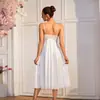 Vestido lencero de satén con encaje Feiyun con adornos de perlas, copas removibles, escote en V y detalle de lazo, adecuado para estar relajada o dormir en casa, estilo 1286