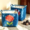 Cesta de almacenamiento grande de flor de pintura al óleo para coche, caja de almacenamiento plegable para artículos varios del maletero del coche, cesta de almacenamiento plegable