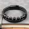 Popular Pulsera Tejida de Estilo Oscuro de Amazon con Piedra Natural Ojo de Tigre y Joyería de Cuero de Doble Capa de Moda para Hombre